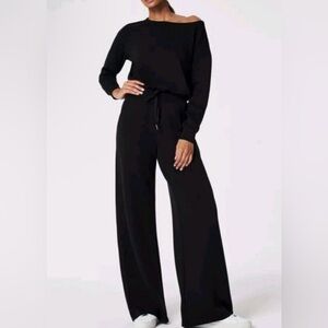 Spanx air essentials women’s xl black long sleeve wide leg jumpsuit